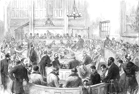 The Colliery Riots in Yorkshire: examination of the prisoners, 1870. Creator: Unknown.
