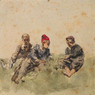 Study of Three Male Figures Lying on a Bank, c1820s. Creator: David Cox the Elder.