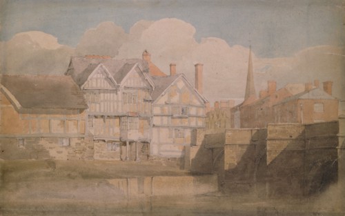 Old Houses and Wye Bridge, Hereford, 1815-20. Creator: David Cox the Elder.