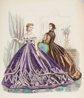 Fashion Plate - Petit Courrier des Dames 'Modes de Paris', 1865-66. Creators: Gilquin fils, A. Carrache.