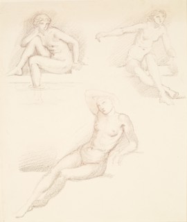 Female nude - three studies of a seated girl, 1865-1867. Creator: Sir Edward Coley Burne-Jones.