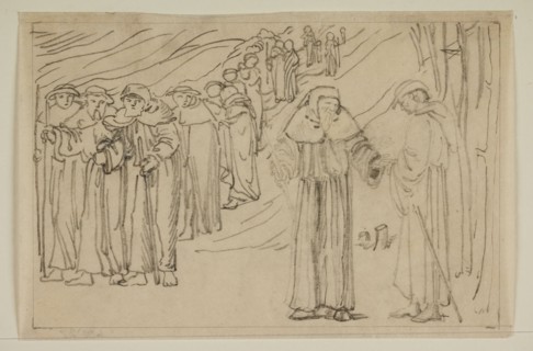 The Hill of Venus - Walter joining Pilgrimage to Rome, 1866. Creator: Sir Edward Coley Burne-Jones.