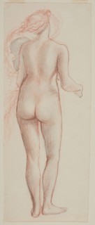Female nude - study of a figure seen from the back, holding violin and bow, 1865-67. Creator: Sir Edward Coley Burne-Jones.