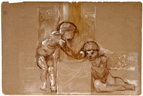 Troy Triptych - Study of Two Putti, 1870-1872. Creator: Sir Edward Coley Burne-Jones.