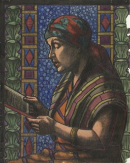 Reading woman, sketch for stained glass, 1930. Creator: Juho Rissanen.