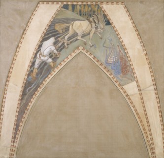 Ilmarinen Ploughing the Viper-Field, sketch for the cupola frescoes of the Finnish Pavilion..., 1899 Creator: Akseli Gallen-Kallela.