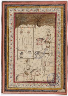Three mounted warriors and two prisoners, c1800. Creator: Unknown.