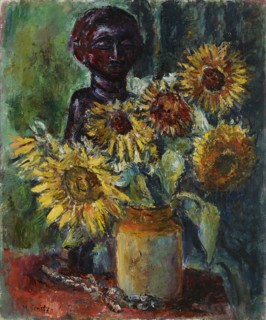 Sun Flowers and a Wooden Sculpture, 1885-1943. Creator: Meri Genetz.