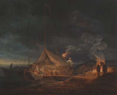 Islanders at a campfire, 1813. Creator: Alexander Lauréus.