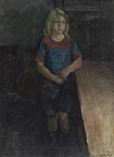 A little girl leaning on a table, 1919. Creator: William Lonnberg.
