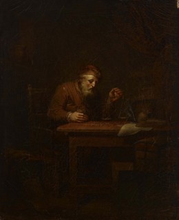 Old man weighing gold coins, 1810. Creator: Alexander Lauréus.