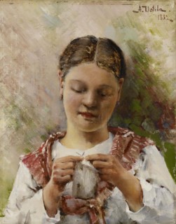 Girl Knitting, 1882. Creator: Aukusti Uotila.