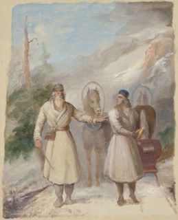 Väinämöinen and Joukahainen, sketch. Creator: Berndt Godenhjelm.