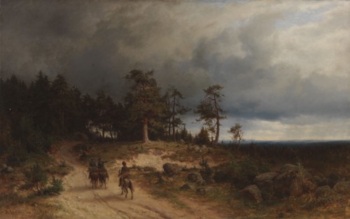 Landscape in Eastern Finland with Mounted Cossacks, 1866. Creator: Berndt Lindholm.