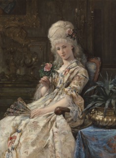 Woman in 18th century costume, (woman holding a rose), 1884. Creator: Erik Johan Lofgren.
