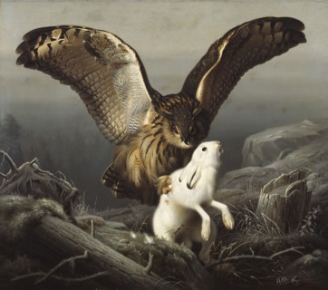 An Eagle-Owl Seizes a Hare, 1860. Creator: Ferdinand von Wright.
