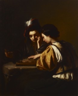 Board game players, 1858-1864.  Creator: Ida Silfverberg.