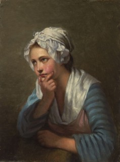Girl Leaning on Her Hand, copy of detail in Jean-Baptiste Greuze's painting..., 1870-1873. Creator: Ida Silfverberg.