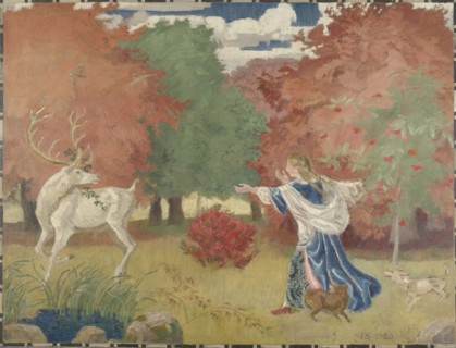 A knight disguised as a stag - design for a tapestry, 1920. Creator: Joakim Skovgaard.