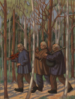 Three musicians, partial sketch for the National Theater's Helkajuhlat fresco, 1928. Creator: Juho Rissanen.