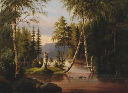 Landscape with birch trees, 1870. Creator: Lennart Forstén.