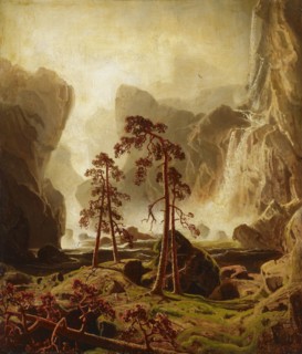 Mountain range and waterfall, 1851. Creator: Markus Larsson.