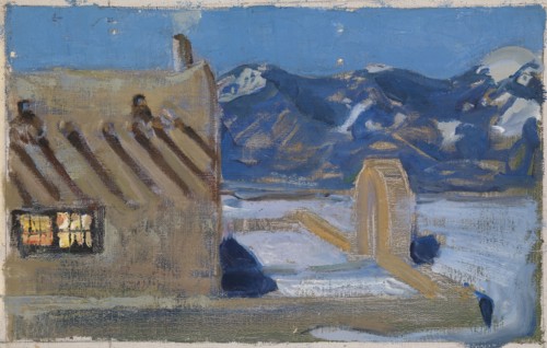 Taos Home in Moonlight, 1925. Creator: Akseli Gallen-Kallela.