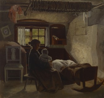 Interior view of a Uusimaa stable, 1870-1873. Creator: Albert Edelfelt.