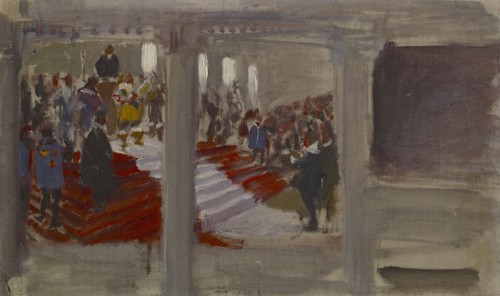 The opening of the university, a rehearsal for the wall painting of the banquet hall..., c1915. Creator: Akseli Gallen-Kallela.