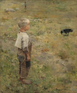 Boy with a Crow, 1884. Creator: Akseli Gallen-Kallela.