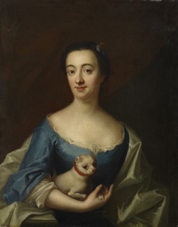 Portrait with a lady with lapdog, 1720-1781. Creator: Johan Henrik Scheffel.