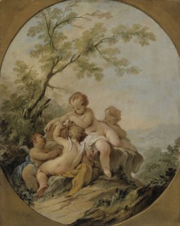 Four amorins playing with a birdcage, 1721-1750. Creator: Guillaume-Thomas Taraval.