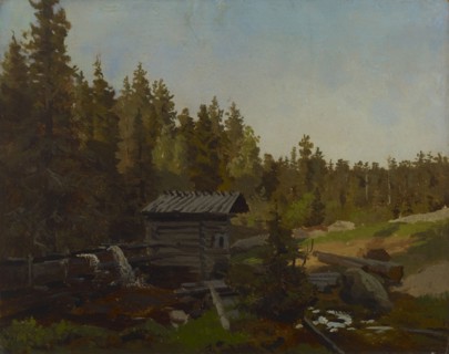 A water mill in a Finnish forest, 1857. Creator: Werner Holmberg.