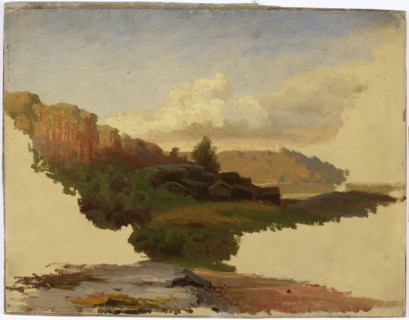Landscape from Leppalahti in Kuru; Unfinished, 1857. Creator: Werner Holmberg.
