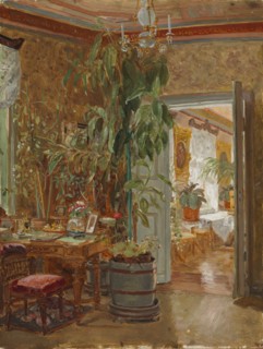 Interior from the Hallonblads' Home, Hympölä Manor, sketch for the double portrait of Herman...,1888 Creator: Adolf von Becker.