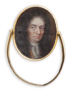 Two portraits of men mounted on signet ring, 1667-1717. Creator: Elias Brenner.