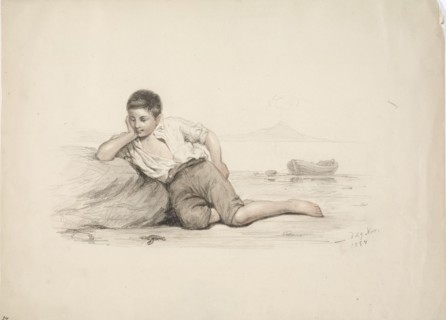 An Italian boy lying against a stone by the bay, 1850-1855. Creator: Karl Anders Ekman.