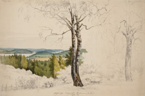 View from Jaakkima Parsonage over the Lake Laatokka; unfinished, 1860. Creator: Magnus von Wright.