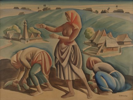 Young women working in the fields, 1900-1927. Creator: Wladyslaw Skoczylas.