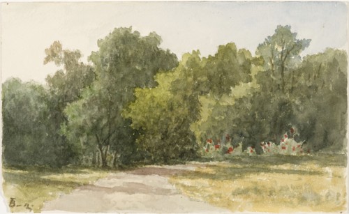 Park landscape with deciduous trees and sandy path, 1826-1892. Creator: Lars Theodor Billing.