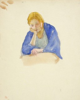 A girl leaning on her hand. Creator: Maria Wiik.
