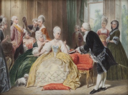 Gluck hands Queen Marie Antoinette the score of his first opera, c1770s. Creator: Unknown.