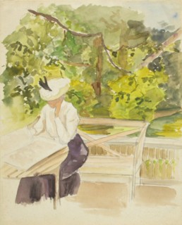 Reading woman in the garden, c1890s. Creator: Albert Edelfelt.