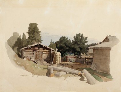 Outbuildings of the farmhouse, 1859. Creator: Werner Holmberg.