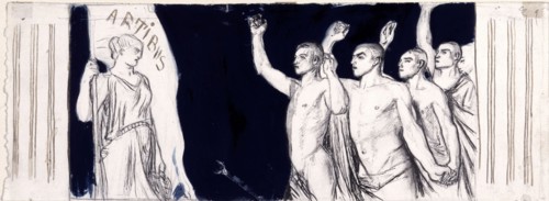 Watercolour Sketch for a Petition by the Finnish Art Society, 1890-1925. Creator: Magnus Enckell.