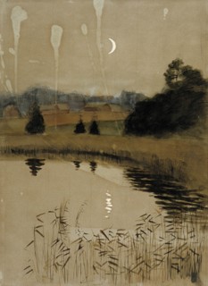 Autumn moonlight landscape, c1890s. Creator: Albert Edelfelt.