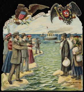 A happy new year. Jewish Americans welcoming Jews immigrating from Russia to America, 1909. Creator: Anonymous.