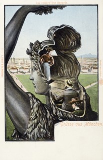 Inside the Bavaria statue. Greetings from Munich. Postcard, c 1900. Creator: Anonymous.