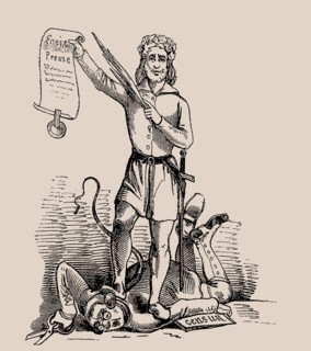Freedom of the press. Cartoon from the satirical magazine "Leuchtkugeln", 1848. Creator: Anonymous.