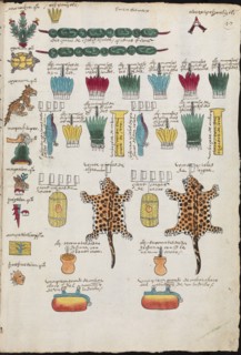 Tribute in the Aztec Empire that the cities had to pay. (Province of Xoconochco), 1534. Creator: Anonymous master.
